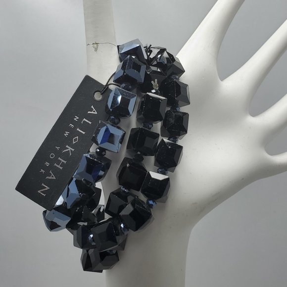 Ali khan glass cube 3 row stretch bracelet BLACK-HEMATITE COLOR - Picture 1 of 4